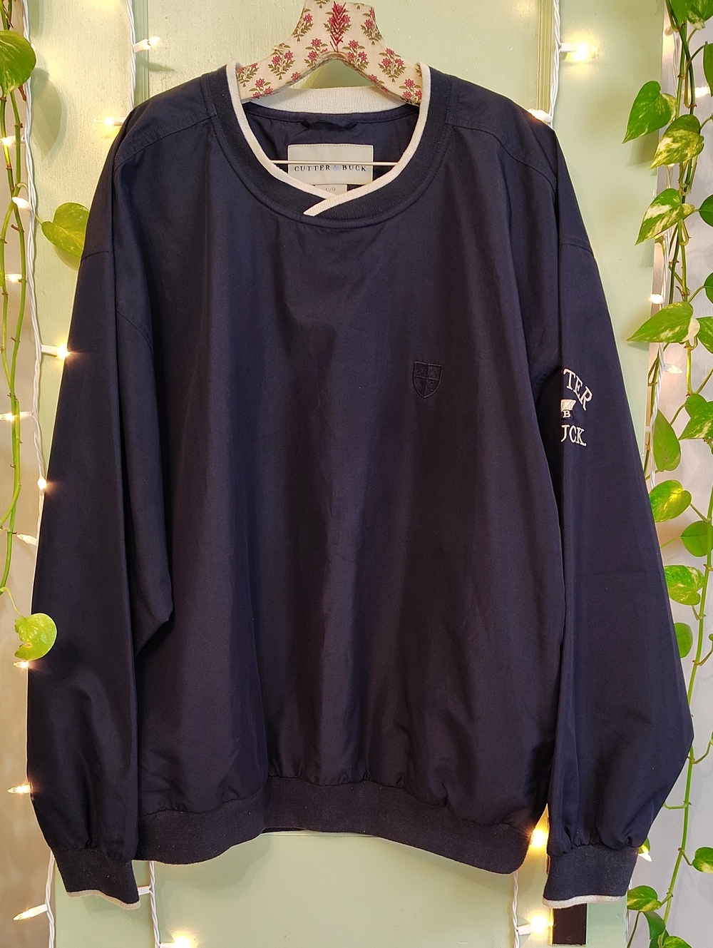 Men's Cutter & Buck Navy Blue Sand Pocketed Pullover Windbreaker L